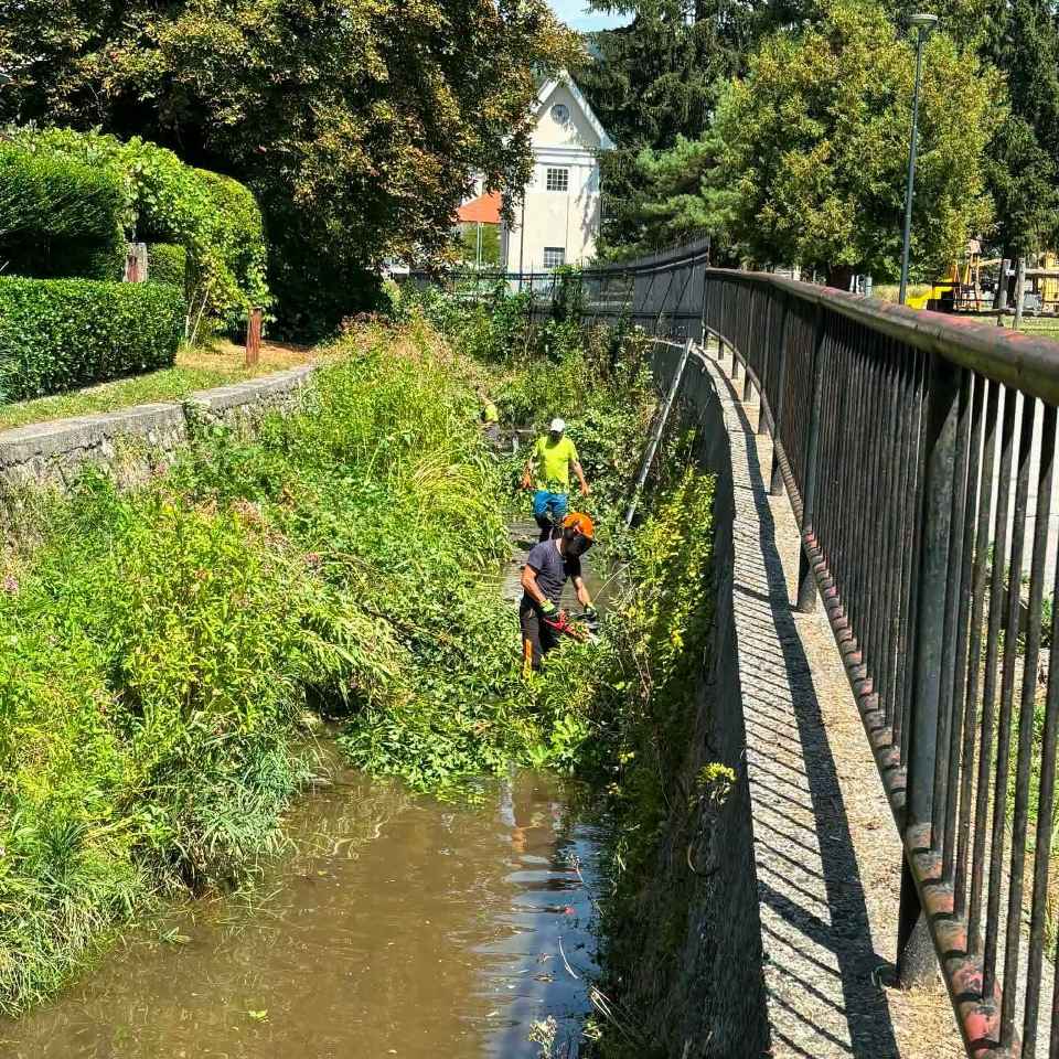 V Hrastniku država ureja strugo potoka, v Trbovljah za čiščenje poskrbeli sami