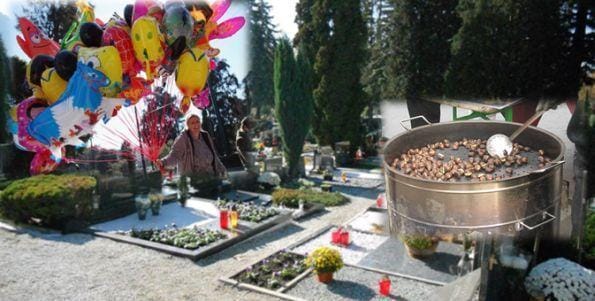 Baloni in sladkorna pena na pokopališču