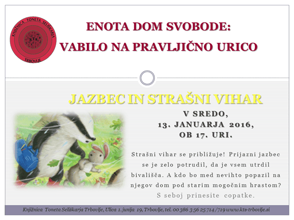 Knjižnica Trbovlje: Jazbec in strašni vihar
