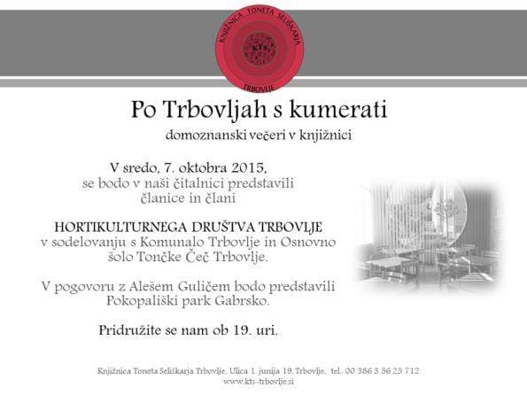 Knjižnica Trbovlje: Po Trbovljah s kumerati: Hortikultura v Trbovljah