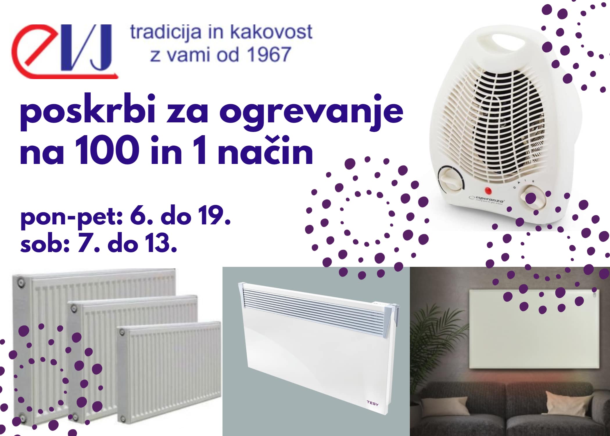 Vse za ogrevanje najdete v Trgovini EVJ Center - IR paneli, radiatorji, kaloriferji ...