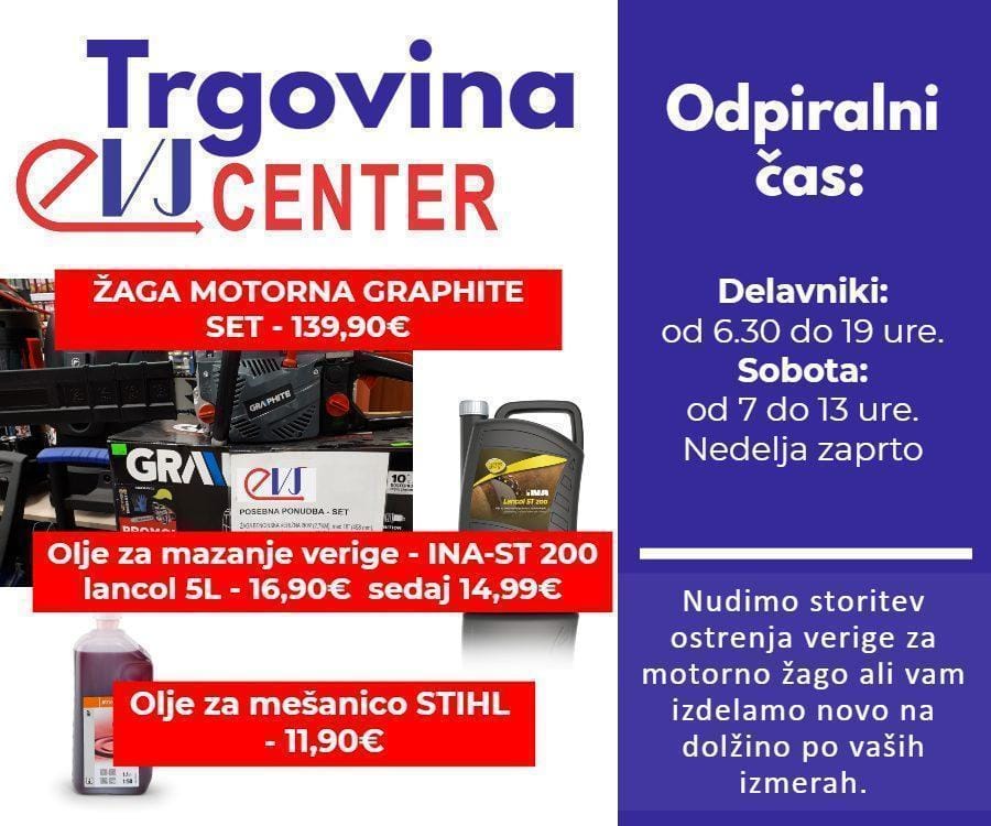 Trgovina EVJ Center odprta od ponedeljka do sobote