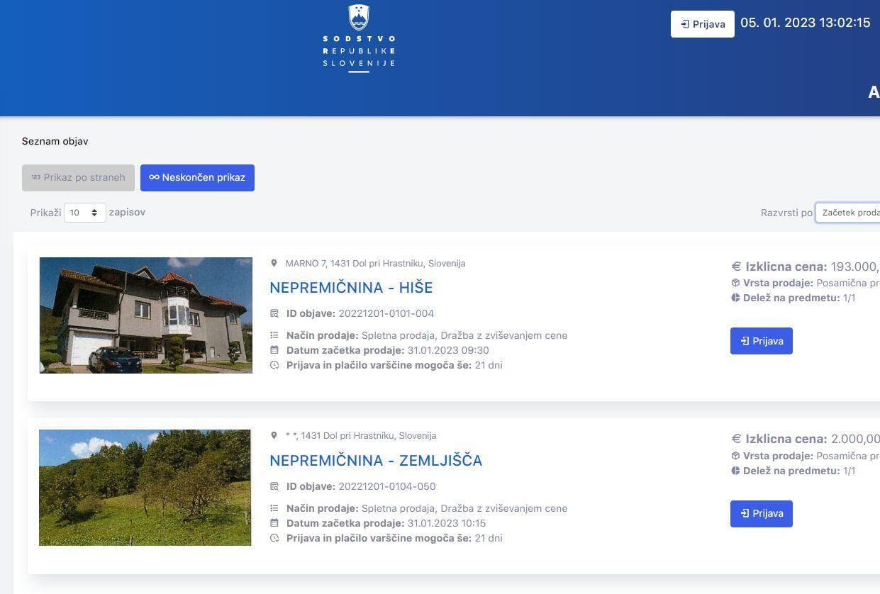 Na trboveljskem sodišču na dražbi hiše, zemljišča, elektronske naprave