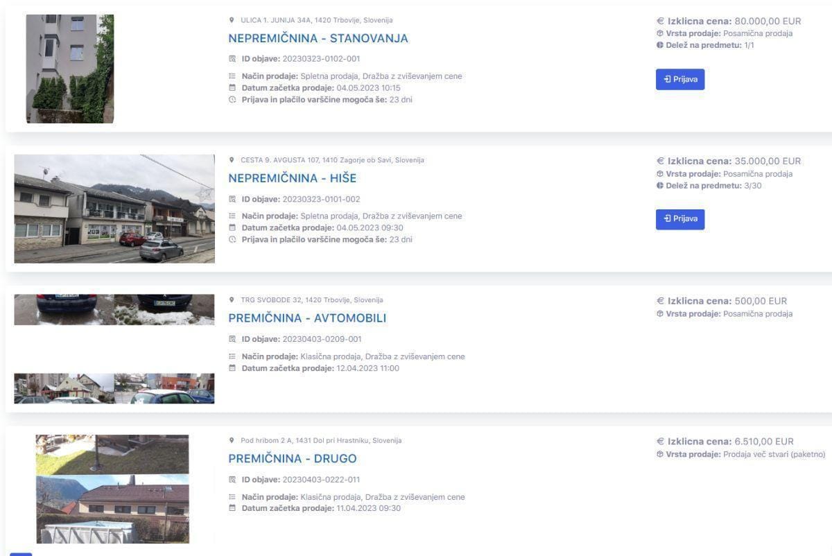 Avto za 300 evrov, fitnes naprava za 150 evrov, del hiše v Zagorju za 35.000 evrov