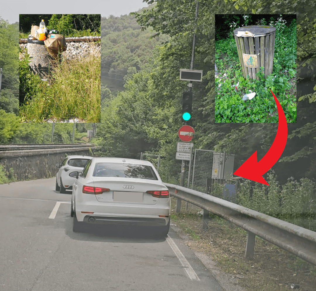 Koši ob glavni cesti pokajo po šivih, pa ne le to - zraven še vse nasmeteno!