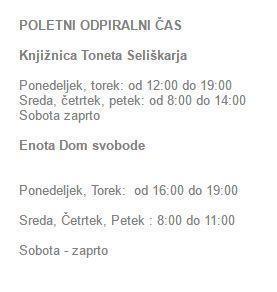 knjižnice poletni urnik, trbovlje