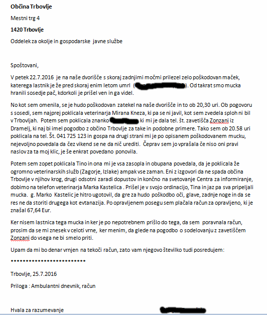 dopis občini zaradi zonzani