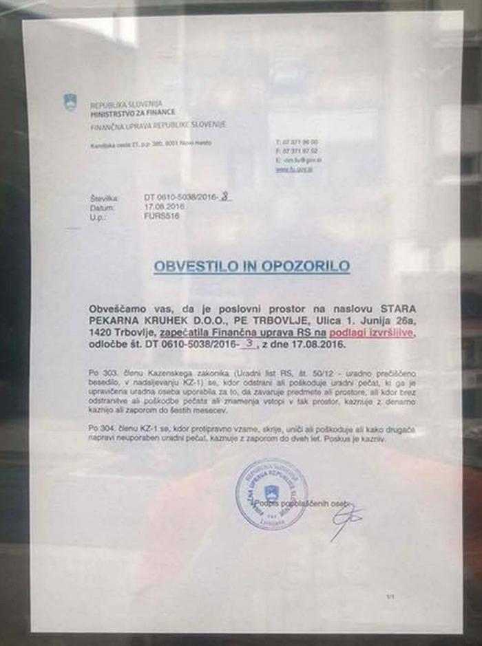 zapečatena pekarna Kruhek